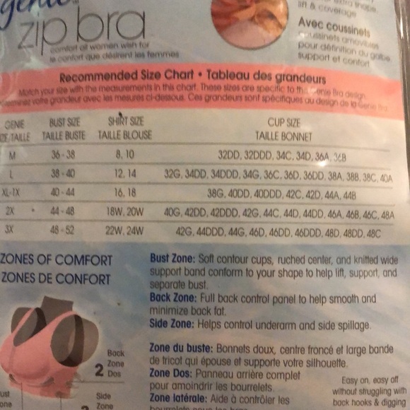 GenieZip intimates zip up black bra size XL-1X (40-44) - Picture 3 of 3